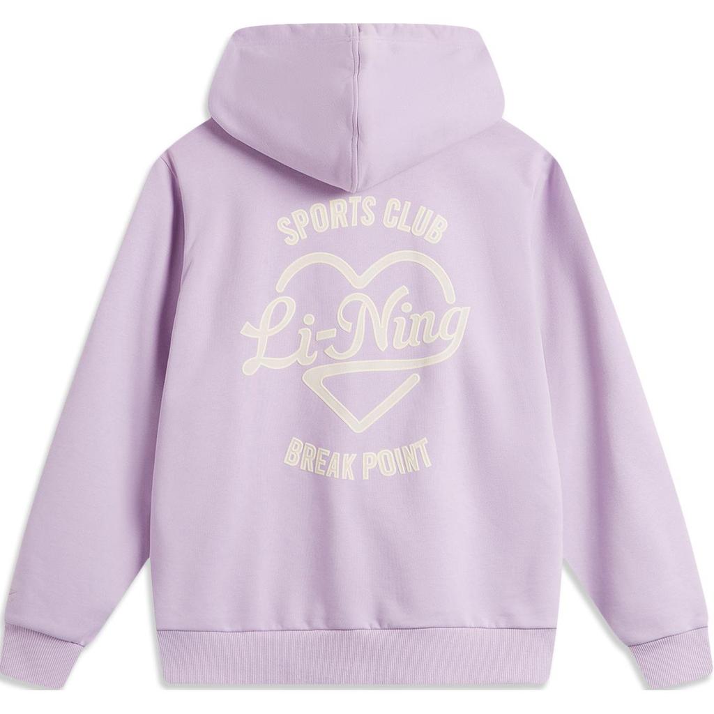 Li Ning Sports Lifestyle Series Letter Hooded Comfortable Fleece Breathable Pullover Sweatshirt Women Sweatshirt Twilight-Purple AWDU452-5