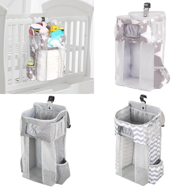 Gray Striped Baby Bedside Hanging Bag Ideal Storage Solution For Nursery