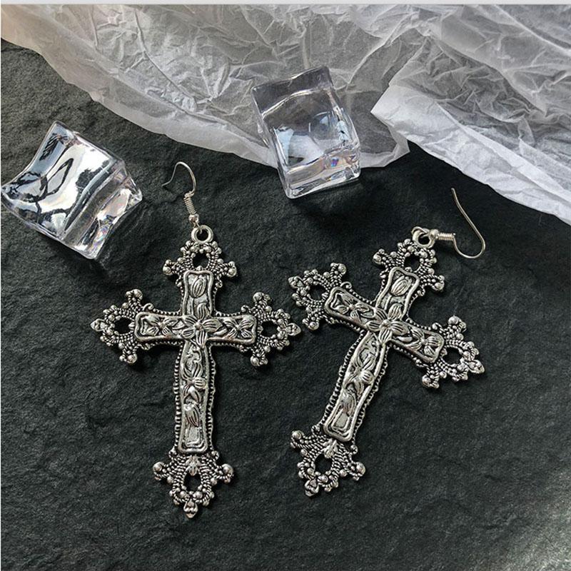 Vintage Gothic Cross Pendant Necklace Large Fashion Women's Long Necklaces Stainless Steel Chain Jewelry Goth Accessories
