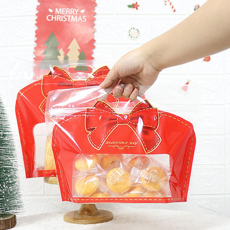 50Pcs Red Bowknot Shape Bread Bags Candy Jewelry Packaging Bag Birthday Festival Party Favor Bag Transparent Self-Lock Pouches