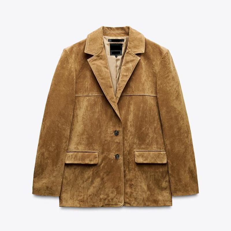 VAYLA Elegant Women's Suede Jackets Loose Lapel Single Breasted Long Sleeve Female Coats Lady Street Commute Outwear New
