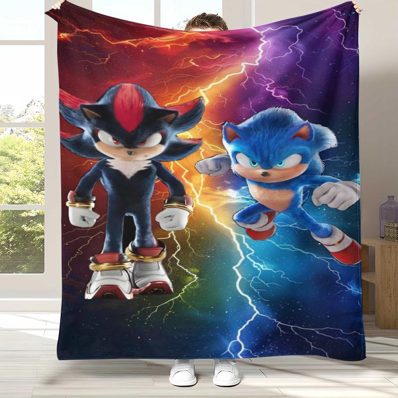Retro S-Sonic Cartoon Game Flannel Blanket,Ultra Soft Warm Plush Throw for Home Bedroom Bed Sofa Cover Camping Picnic gift