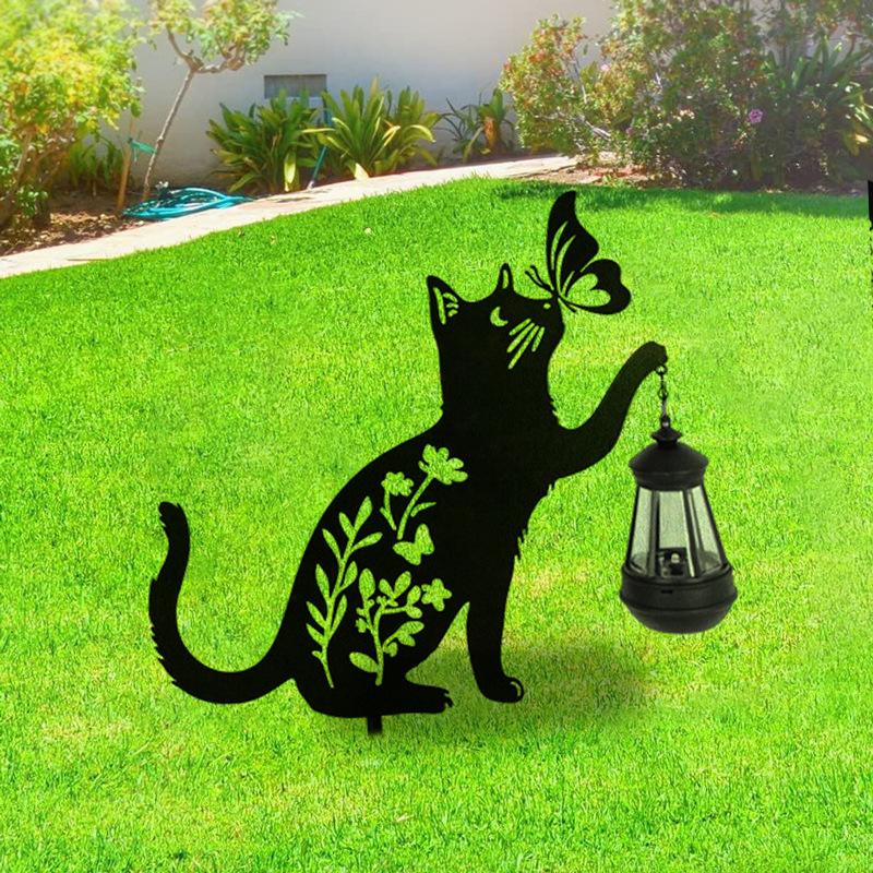 Outdoor, Household, Waterproof, Lawn, Floor Mounted, Iron Art, Cat Animal Shaped, Courtyard Garden Decoration, Solar Lights