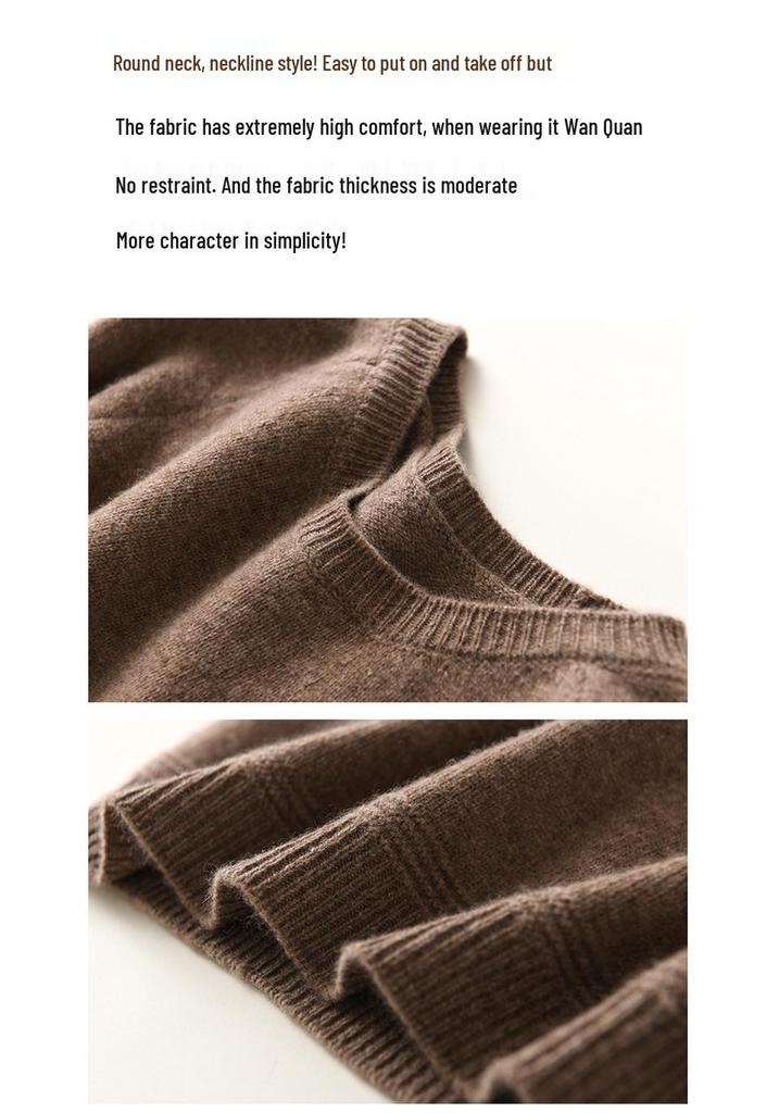 Women's 100% Wool Round Neck Sweater - Autumn/Winter Style, Long Sleeve, Loose Fit, Versatile Short Knit Base Layer