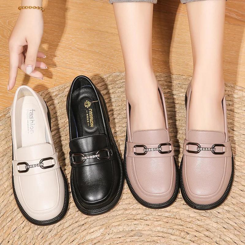 Fashion New Spring and Summer Mother's Shoes Comfortable Flat Shoes for The Elderly Fashionable Soft-soled Leather Women Shoes