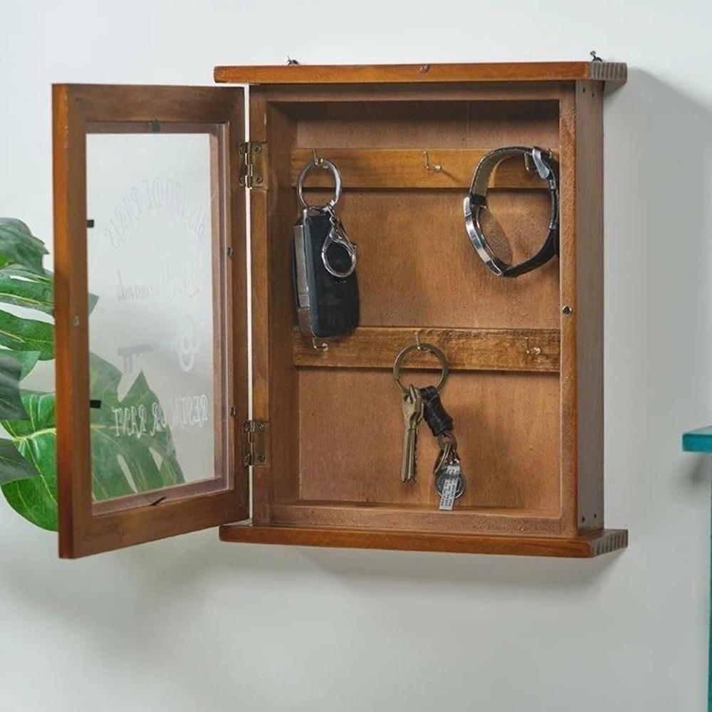 Wooden Cabinet Key Rack Vintage Key Hook Creative Wall-Mounted Key Holder  Entrance Use