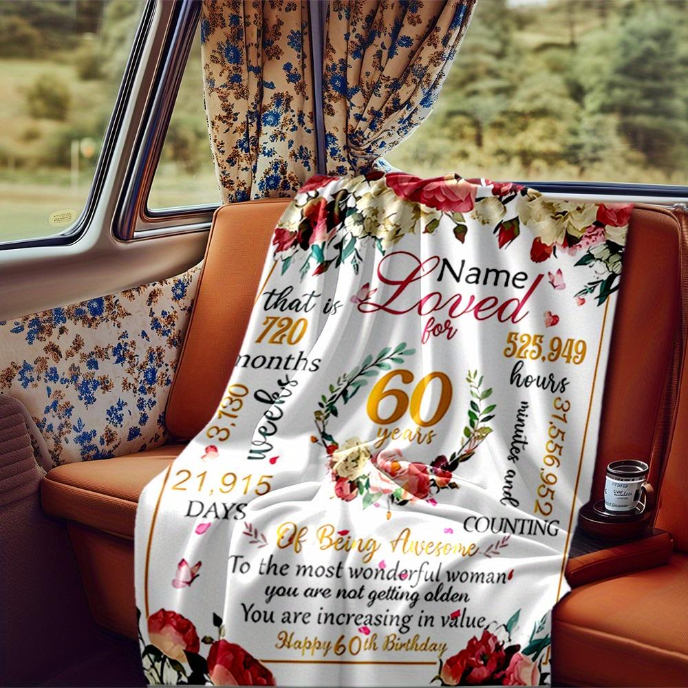 Happy 60Th Birthday Queen Blanket Personalized Name Soft Comfortable Stylish Blanket Car Blanket Perfect For Travel Camping Outdoor Home Suitable For