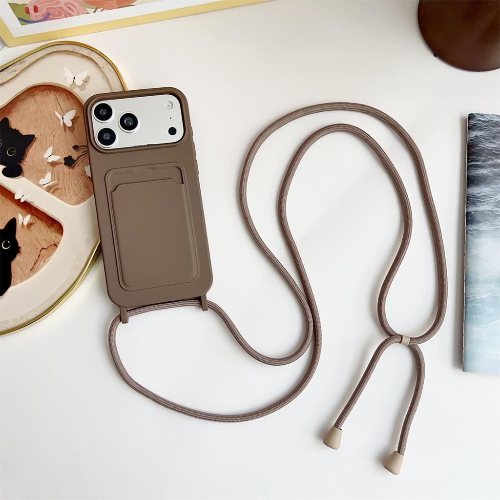 Étui de téléphone avec cordon bandoulière pour IPhone Air 17 16 15 14 Plus 13 12 11 Pro Max Silicone Liquide Portefeuille Porte-cartes Housse