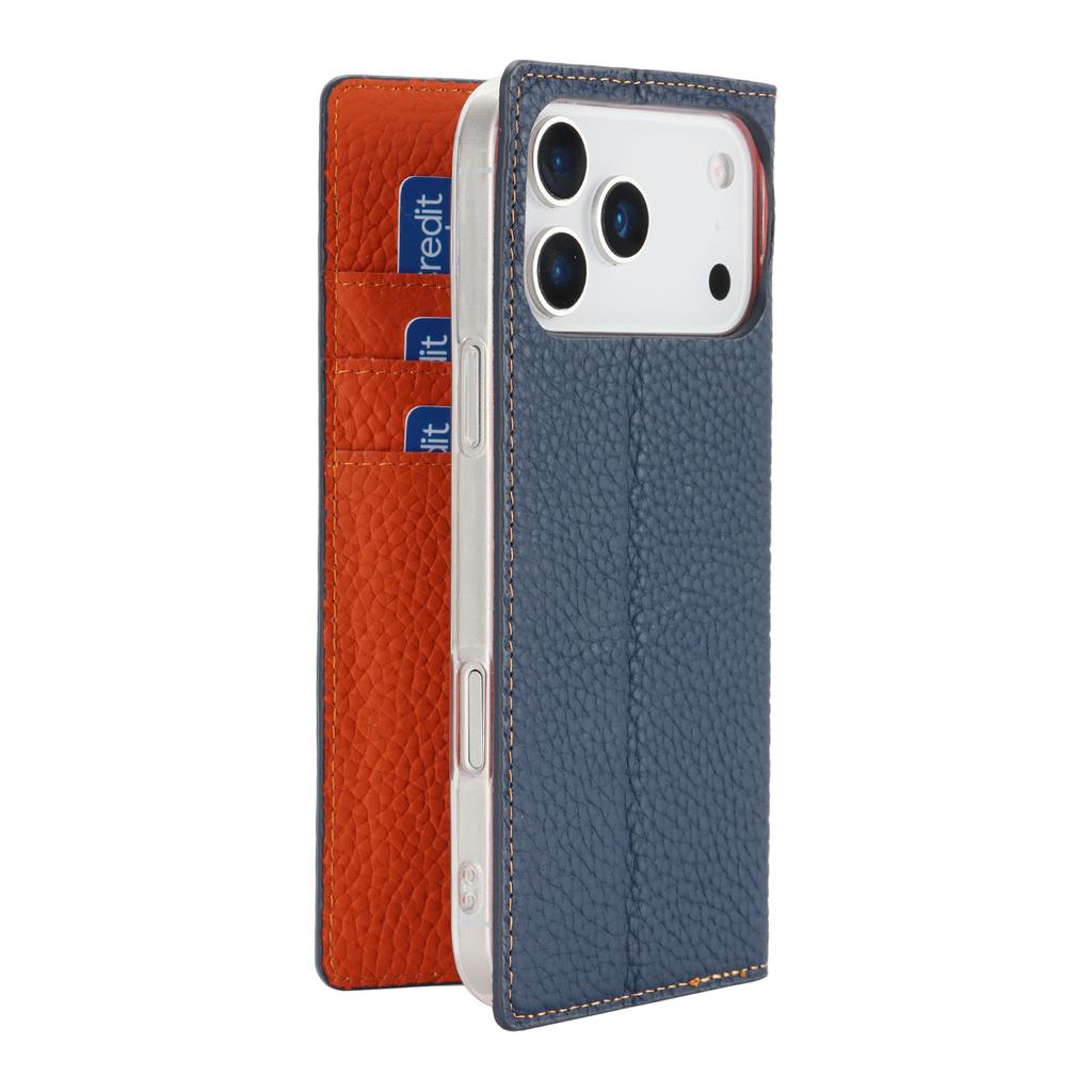 For iPhone 17 Pro Max Wallet Case Genuine Cow Leather Phone Cover Litchi Texture