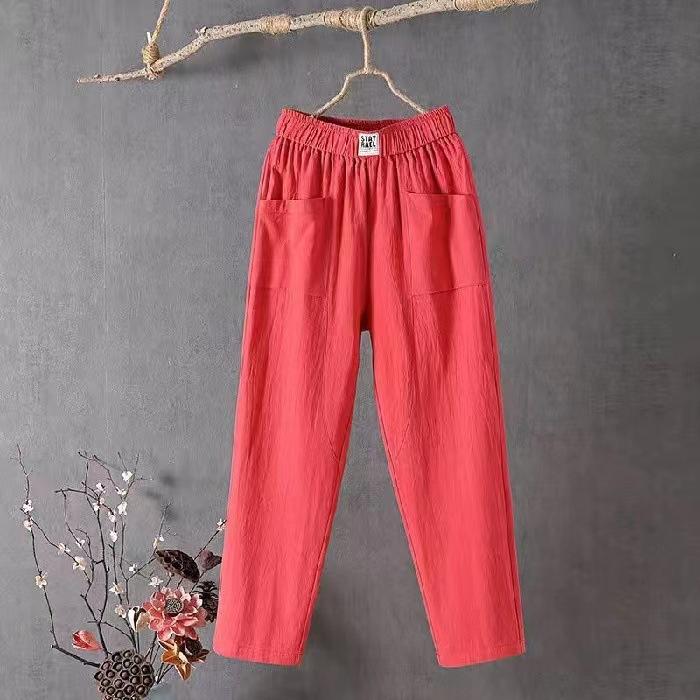 Summer Women Trousers Casual Cotton Linen Pants Loose Straight Trousers Nine Point Harem Pants