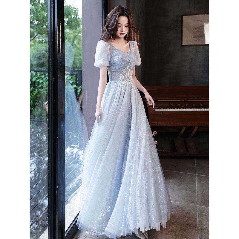 Art exam evening dress skirt women's banquet temperament light luxury niche high-end high-end sense vocal bridesmaids annual meeting host blue
