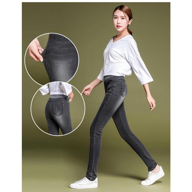 Fleece Jeans Dámské podzimní kalhoty s vysokým pasem v nadměrné velikosti s elastickým pasem