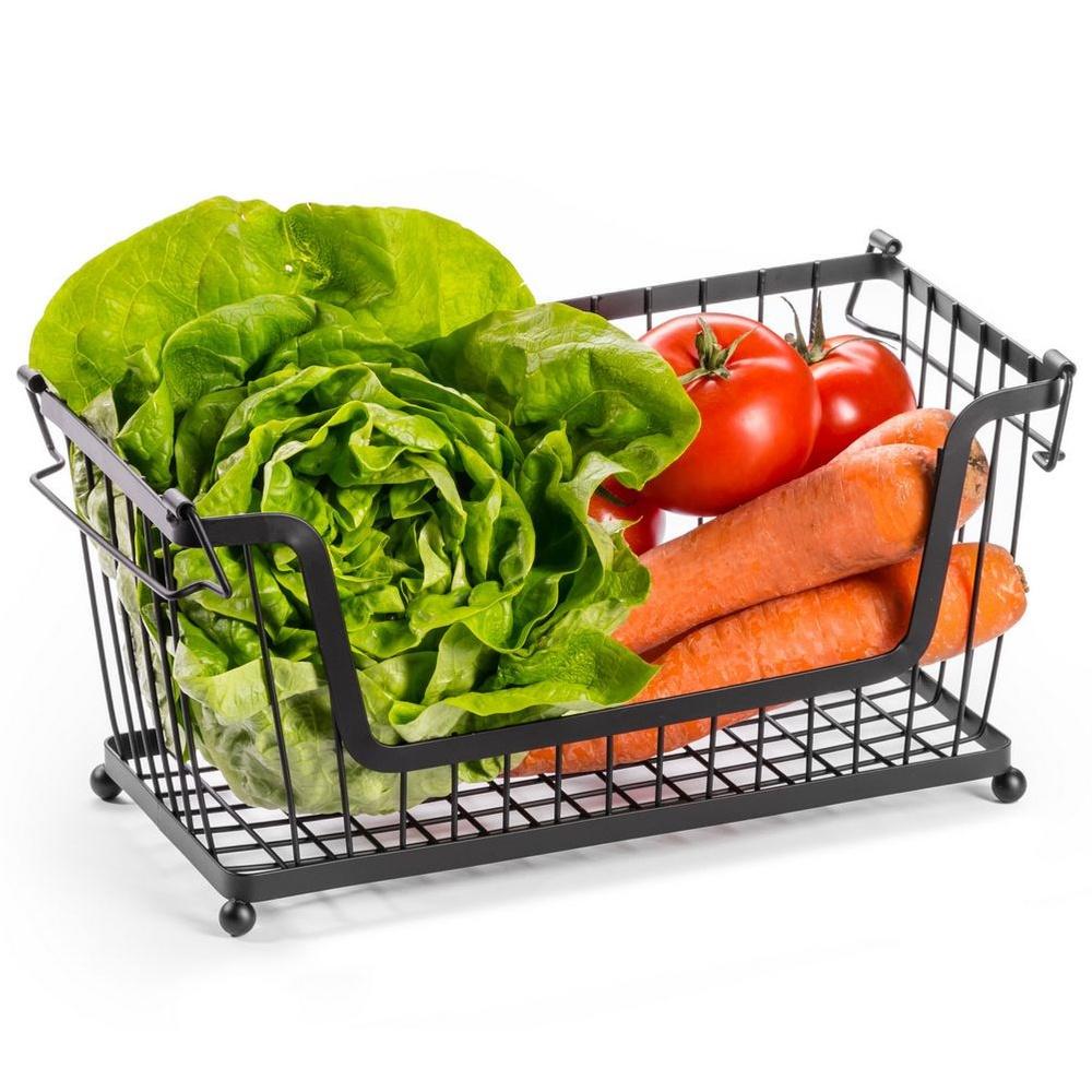 Fruit And Vegetable Basket, Metal, Black, Stackable, Kitchen, 31X17.5X15.5Cm
