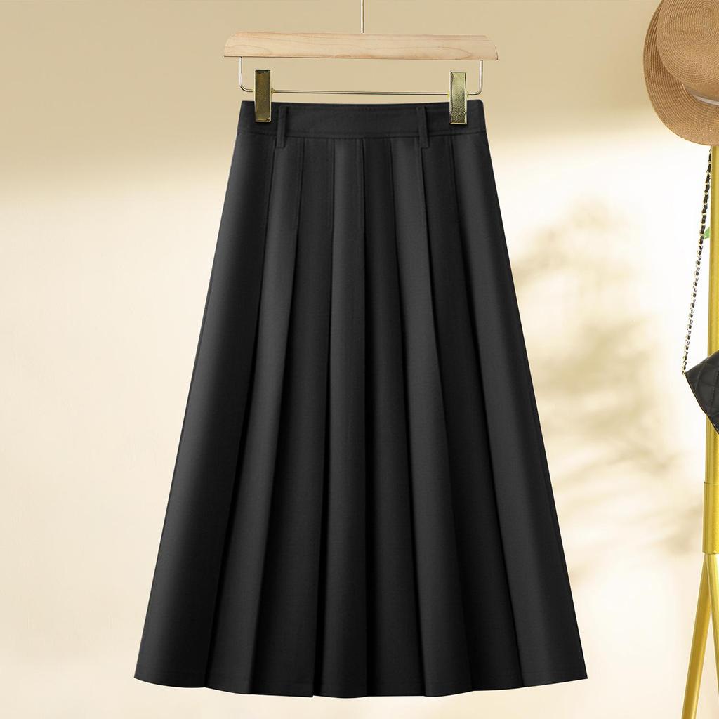 Women's High-Waisted A-Line Pleated Skirt - Spring 2025 Collection, Elegant Medium-Long Length