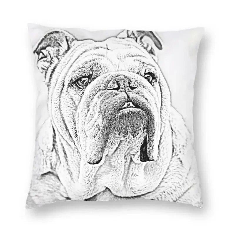 British Bulldog Print Pillowcase Home Room Office Seat Living Room Sofa Cushion Cover 45x45cm Peach Skin Pillowcase