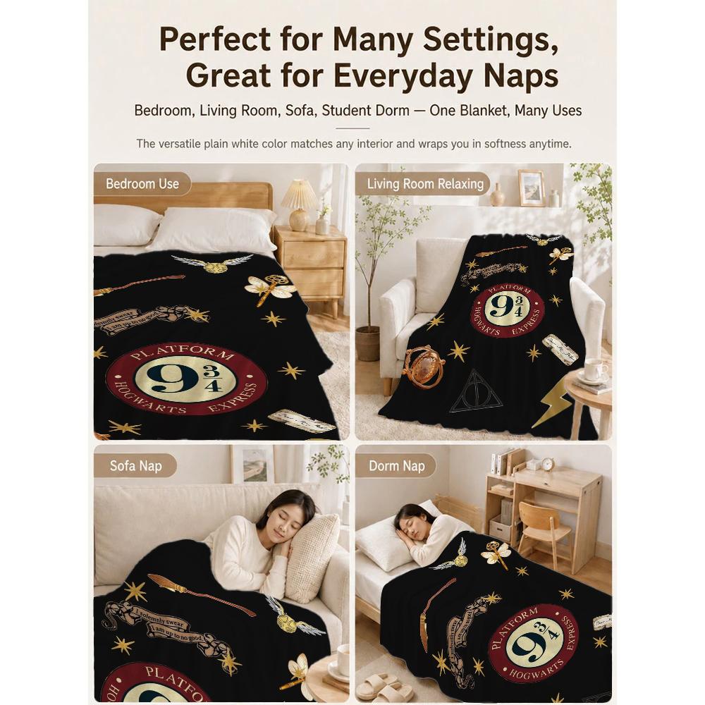 Hogwarts Magical Adventure Theme Printed Blanket Thick Warm Throw Blanket For Living Room Bedroom Study Home Decor Christmas Gift