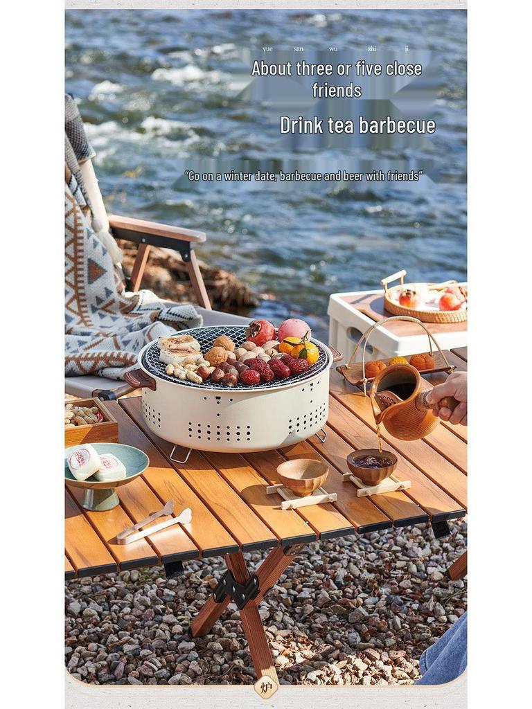 Churrasqueira a Carvão para Exterior com Grelha Redonda para Casa, Preparo de Chá, Acampamento e Uso como Fogão de Aquecimento