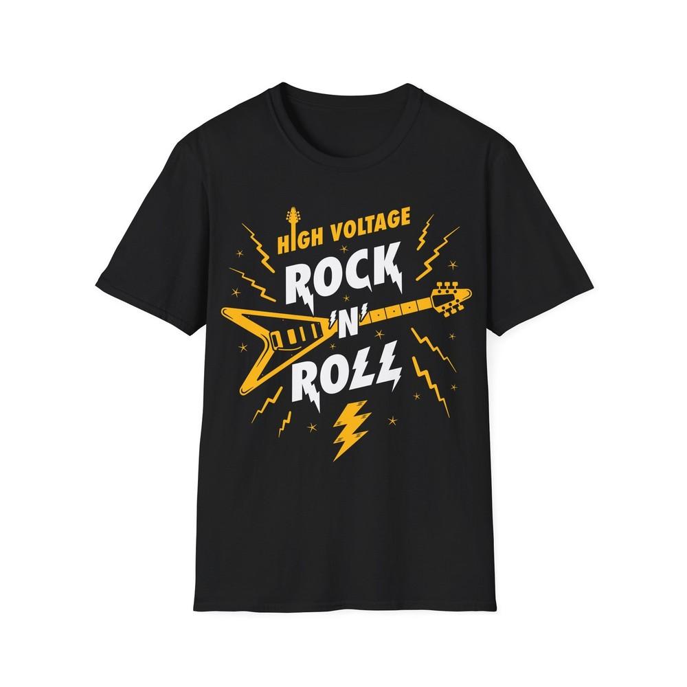 High Voltage Rock'N'Roll T-Shirt, Hard Rock Shirt, Guitar Top, Classic Rock Tee