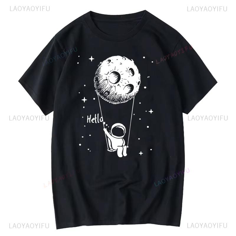 Funny Spaceman Design Printing Casual Short Sleeve Cool Loose Tshirt Summer Men Tshirt High Quality Cotton Male Fashion Tops