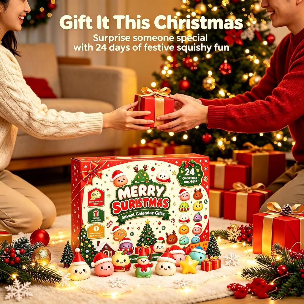 24-Tage-Weihnachts-Knödel-Squishy-Adventskalender, Fidget-Sensorik-Countdown-Kalender, Überraschungs-Squishies, Stressabbau-Fidget