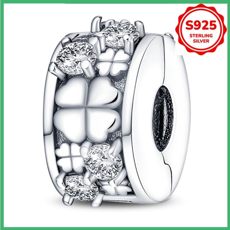 925 silver clover snowflake colored safety buckle for women s fashion charm beads, suitable for DIY bracelets