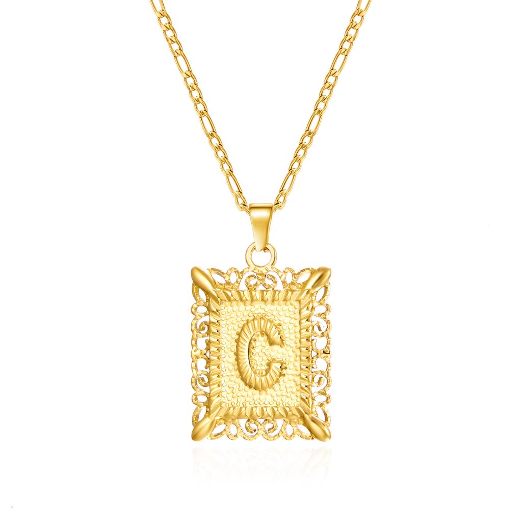 Stainless Steel Initial Letter Necklace For Women Men 2025 New Stylish Square Pendant Necklace Birthday Party Jewelry Gifts