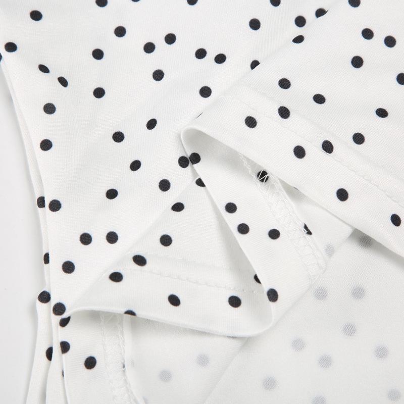 European & American Style Polka Dot Pleated Tie-Up Tank Top with Round Neck, Versatile and Slim Fit