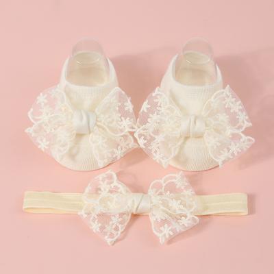 Baby Girls Cute Socks with Headband Sets Lace Bow Knit Princess Socks for Party, Wedding, Baby Shower