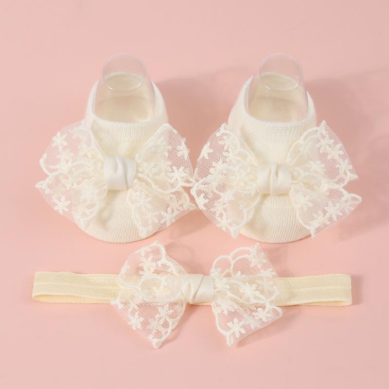 Baby Girls Cute Socks with Headband Sets Lace Bow Knit Princess Socks for Party, Wedding, Baby Shower
