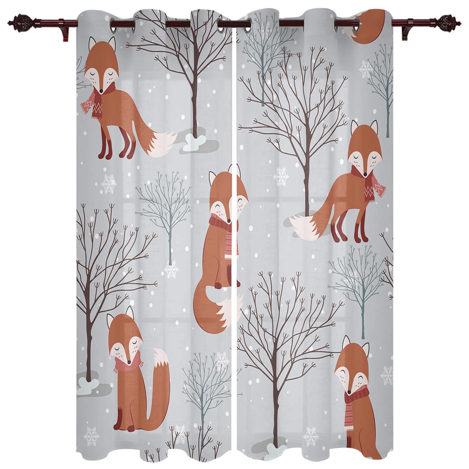 Шторы на окна с изображением красной лисы — фото 12