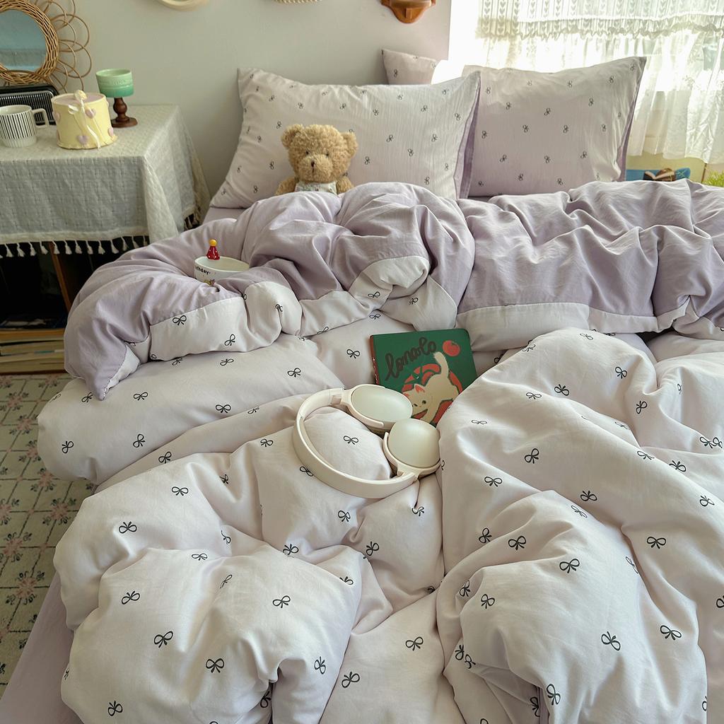 Class A Mother and Baby Grade Pure Washed Cotton Four-piece Set Ins Small Fresh Bed Sheet Quilt Cover Student Dormitory Style Bedding Set