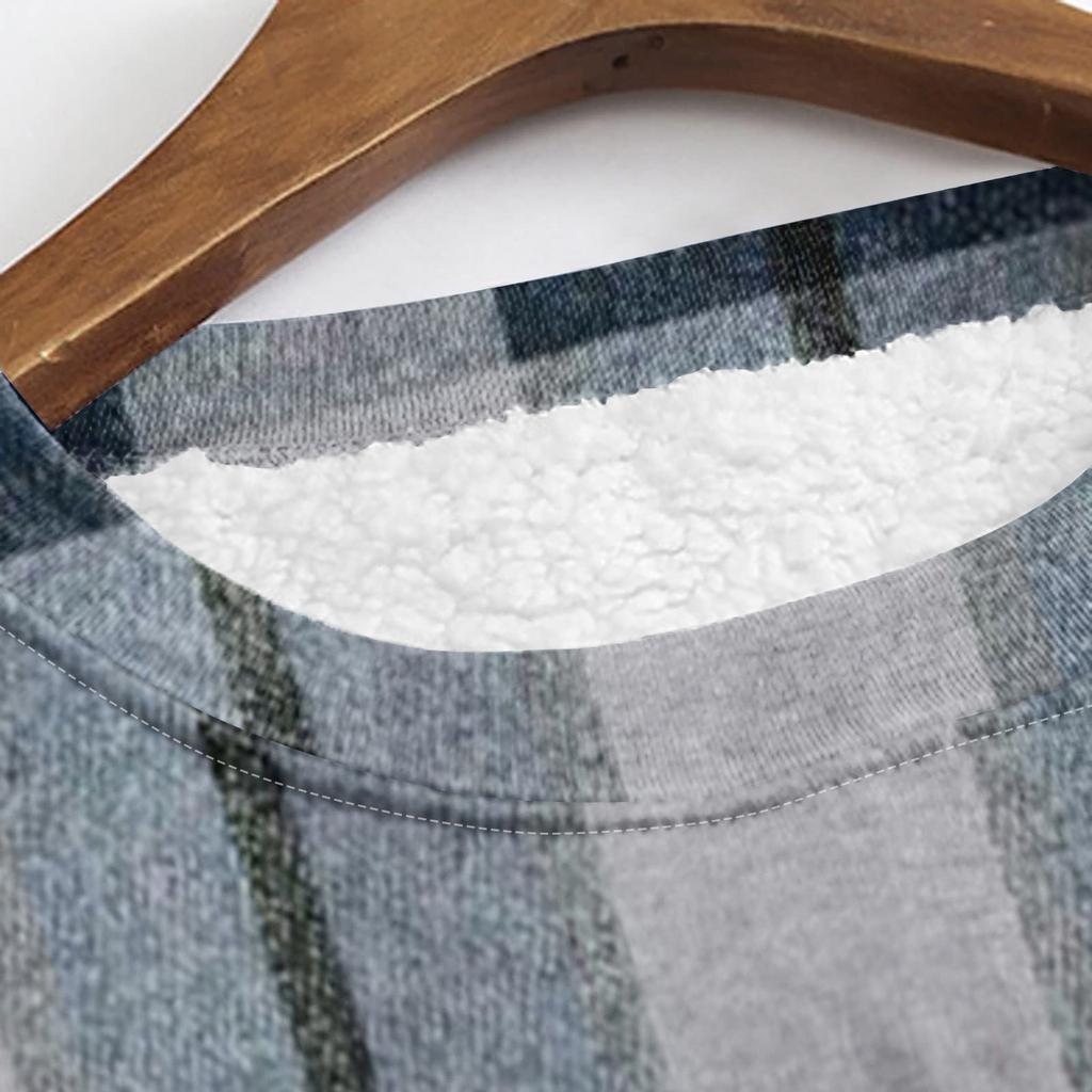 Dámský módní kostkovaný potisk kulatý výstřih dlouhý rukáv plyšový zimní hřejivý pulovr top