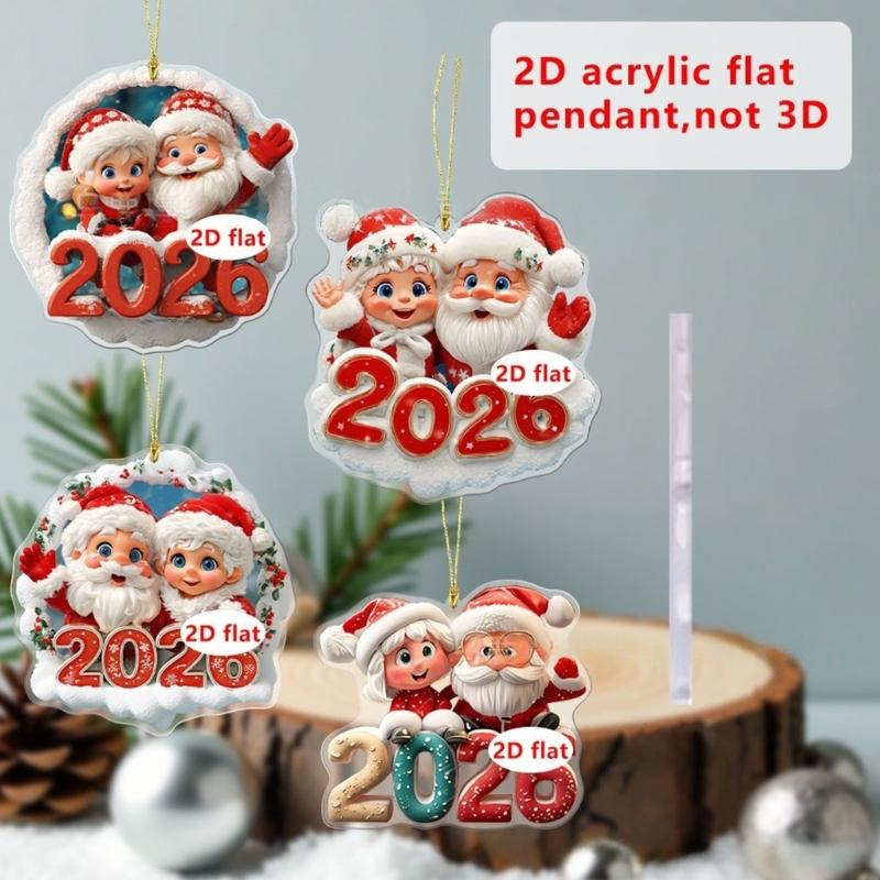 2026 Santa Flat Acrylic Hanging Ornament Shatterproof Car Backpack Decoration For Christmas Party Home
