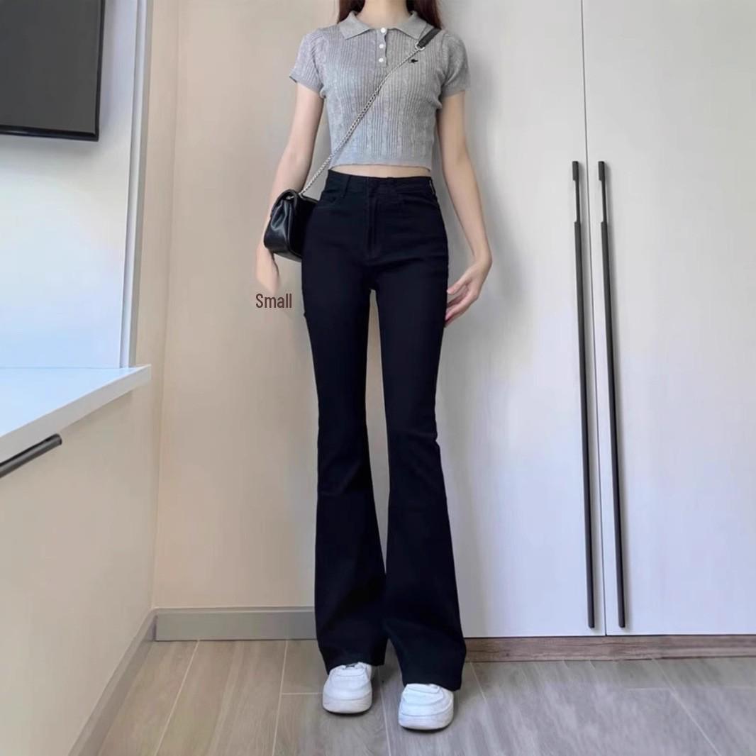 

Women s Black High-Waisted Micro-Flare Jeans, Elastic and Slimming - Spring/Summer 2025 Collection Large (L)