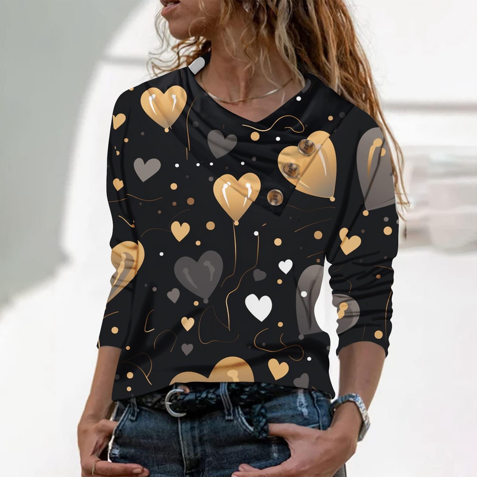 

Женская повседневная рубашка с длинными рукавами и V-образным вырезом на пуговицах с модной футболкой с принтом L чёрный