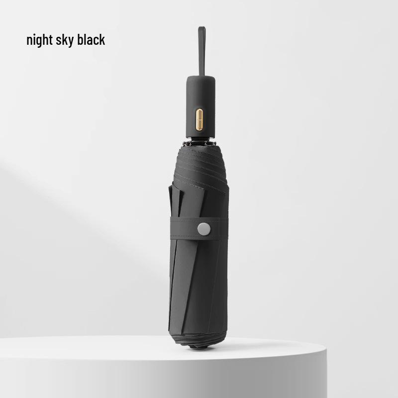 Three-fold Automatic Black UV Protection Umbrella with Double Rib and Wind Resistance for Rain and Shine