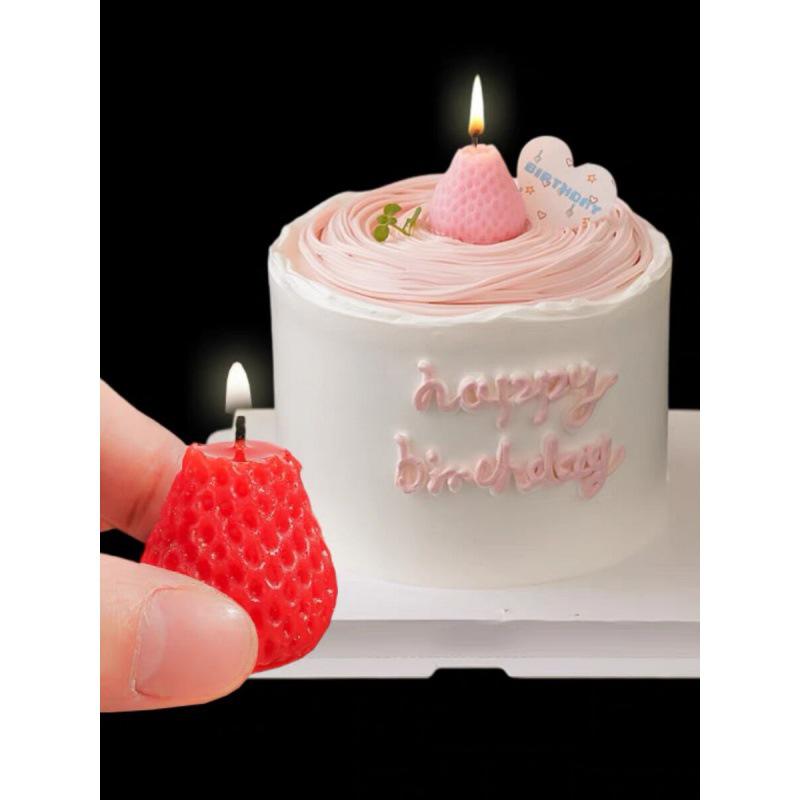 Aroma Strawberry Cake Decoration Pink Smokeless Birthday Candle Ornament.