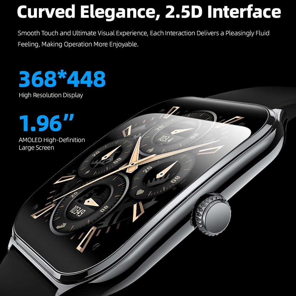 MT61 Ultra Thin Smart Watch 1.96 Inch AMOLED Curved Screen Bluetooth-Compatible Calling Health Monitor,Silicone Strap