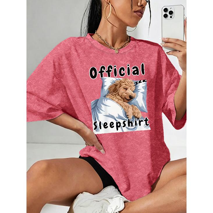 Summer new style sleep puppy letter print snowflake short sleeve shirt T Shirt Top Round neck, light and breathable, suitable for spring, summer, and S