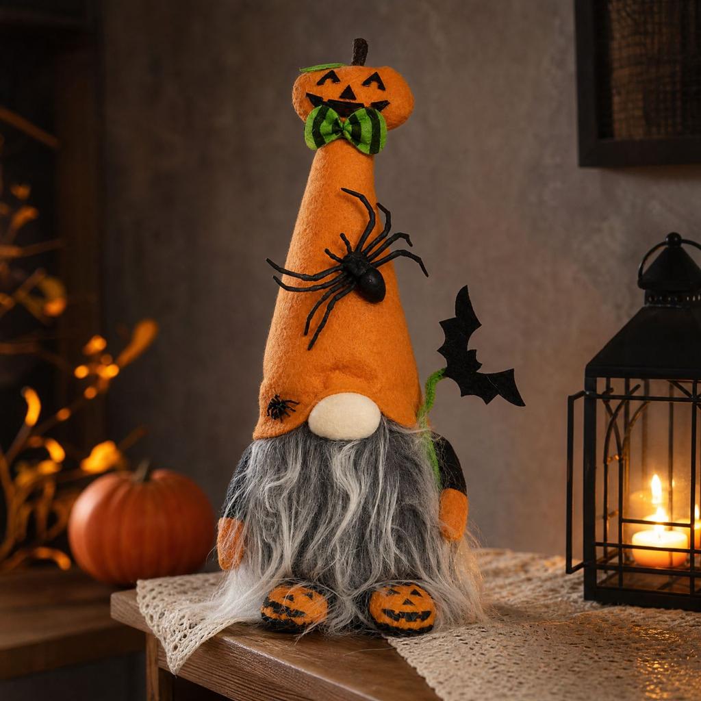 Halloween in the Dark Gnome Decor with Pumpkin Faceless Doll Ornament