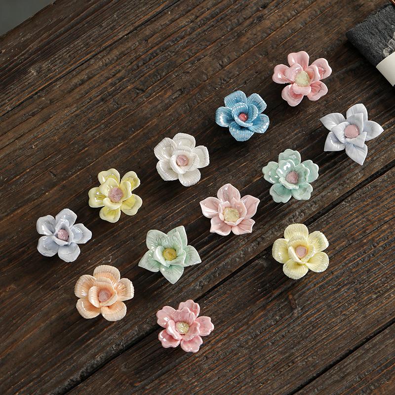 Ceramic Double-layer Mini Flower Ornaments Creative Hand-painted Flower Handicraft Accessories Handmade Ornaments Decorations 5pcs