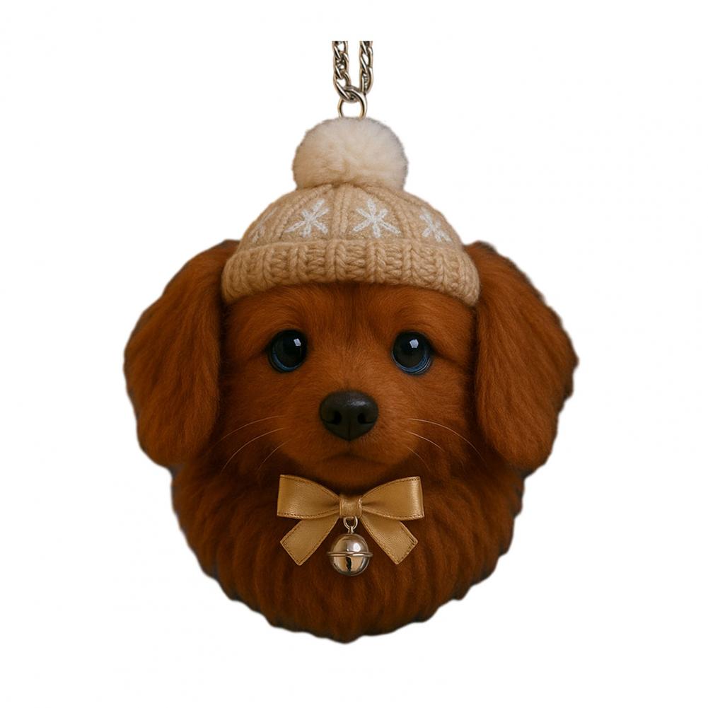 Pom-Pom Pet Ornament 2D Acrylic Cute Dog Christmas Ornament Cartoon Furry Pet Shaped Xmas Tree Hanging Decor for Holiday Party