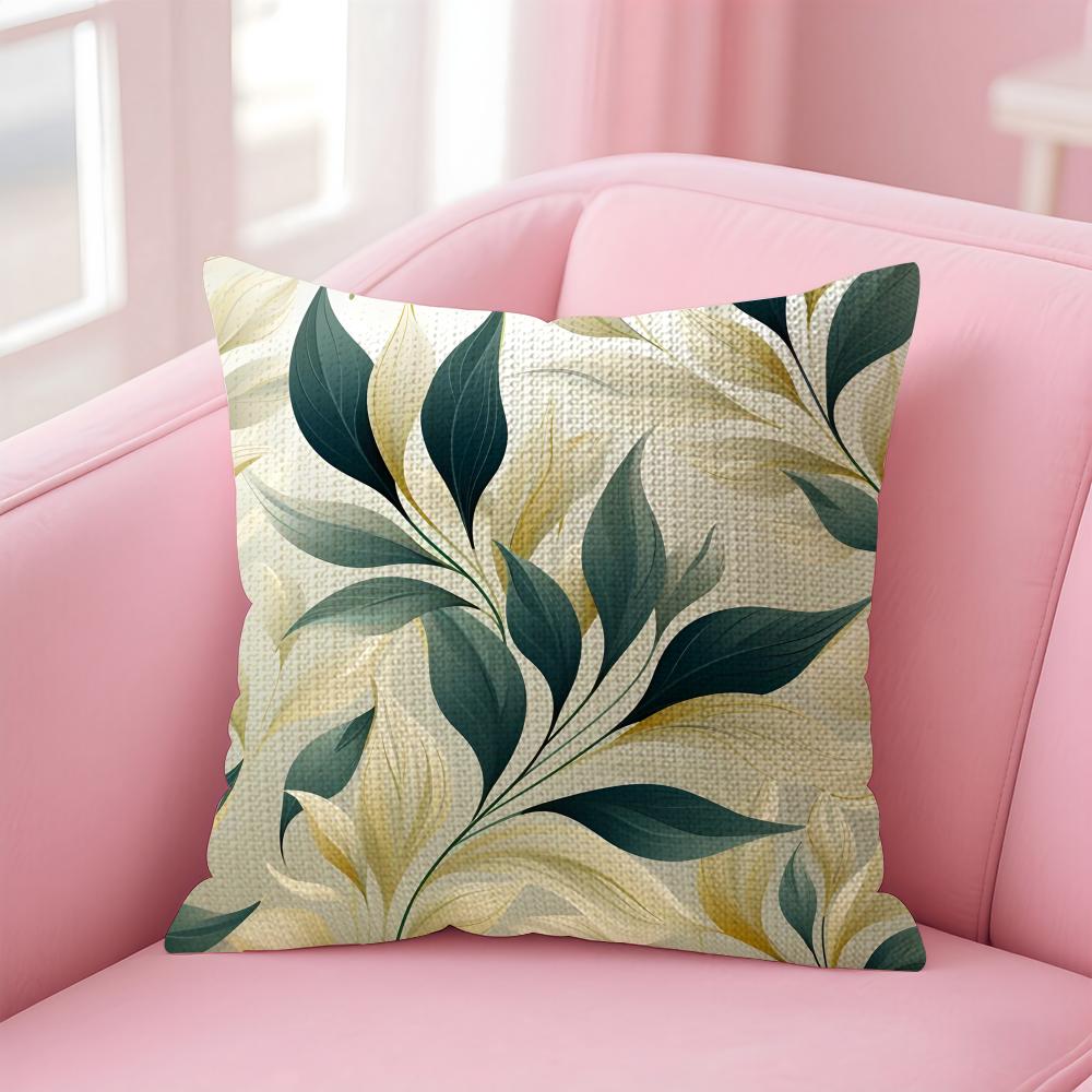 Leaves INS Cushion Cover Natural Linen Pillow Case DoubleSided Print Decorative Sofa Pillowcase Home Decor Gift
