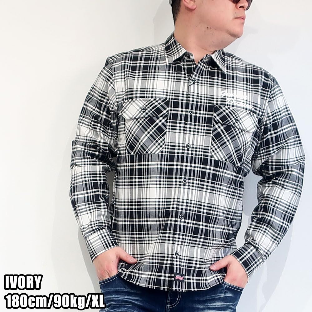 Men's Dickies Check Shirt, Oxford Work, Long Sleeve, Sizes M, L, XL, Black, Red, Ivory, Charcoal, 10001811 (JP, Alphabet, XL, IVORY)