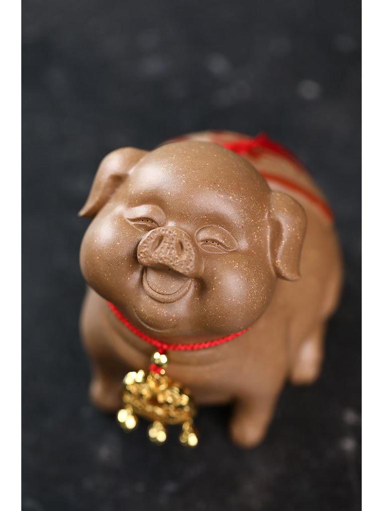 Yixing Zisha Handmade Lucky Pig Tea Pet - Zodiac Wealth Ornament