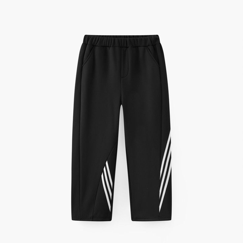 Mqd Children s Clothing Boys  Fleece-Lined Thickened Warm Sports Pants 2025 Winter New Children s Fleece Casual Pants Black 110