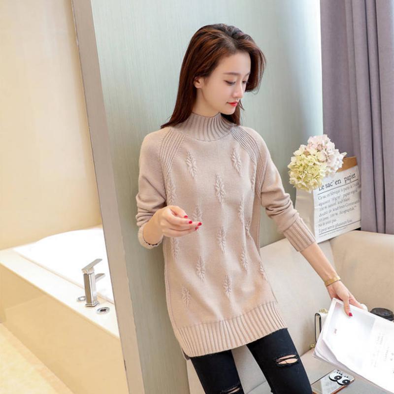 Female Long Section Bottoming Sweater Loose Korean Version of Half High Neck Large Yards Knitted Sweater