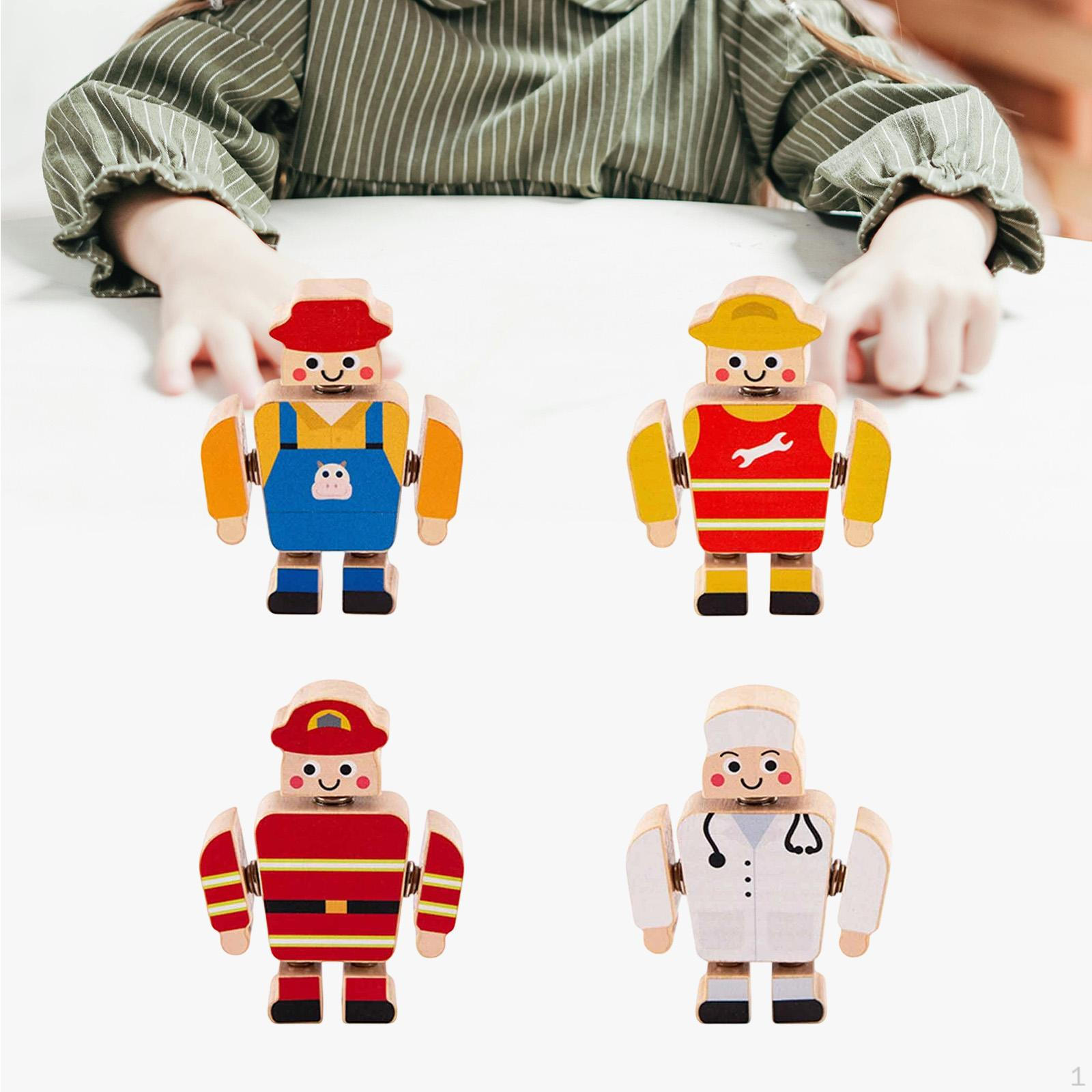 

4x Wooden Snap Building Toys,Mini People Figures Toys,Early Learning,Fine Motor Skills Playset for 3