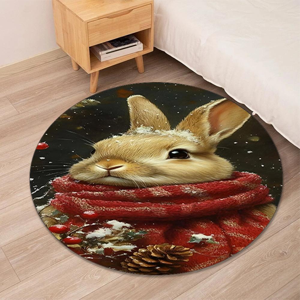 Christmas Animals Printed Round Rug Carpet Chair Rug Area Rug Entryway Doormats,for Office Chair Living Room Bedroom Kitchen Room.