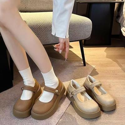 French Mary Jane Small Leather Shoes Women's 2025 Spring New British Style Retro Thick Sole Heightening Japanese Shallow Mouth Single Shoes